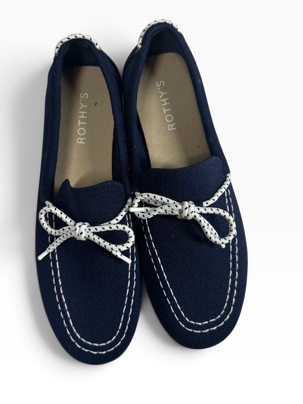 ROTHY'S Women's 9.5 "The Boat Shoe" Navy Blue with White Stitching Detail